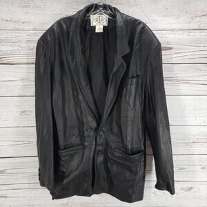 Tip Top Of California Black Genuine Leather Button Front Jacket Size Large